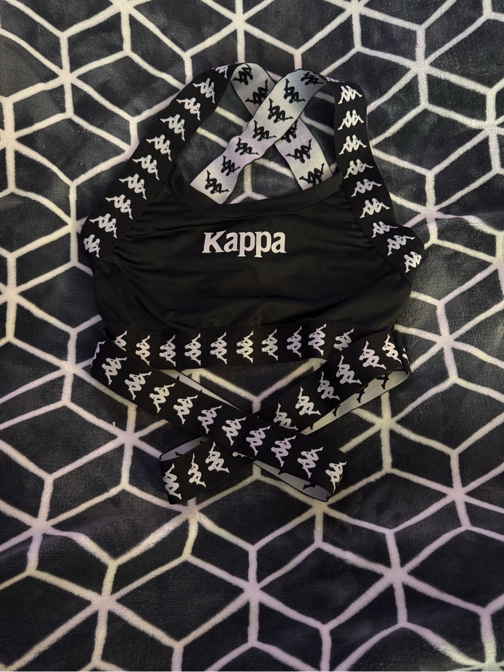 Kappa Black Sports Bra with White Logo and Branded Straps